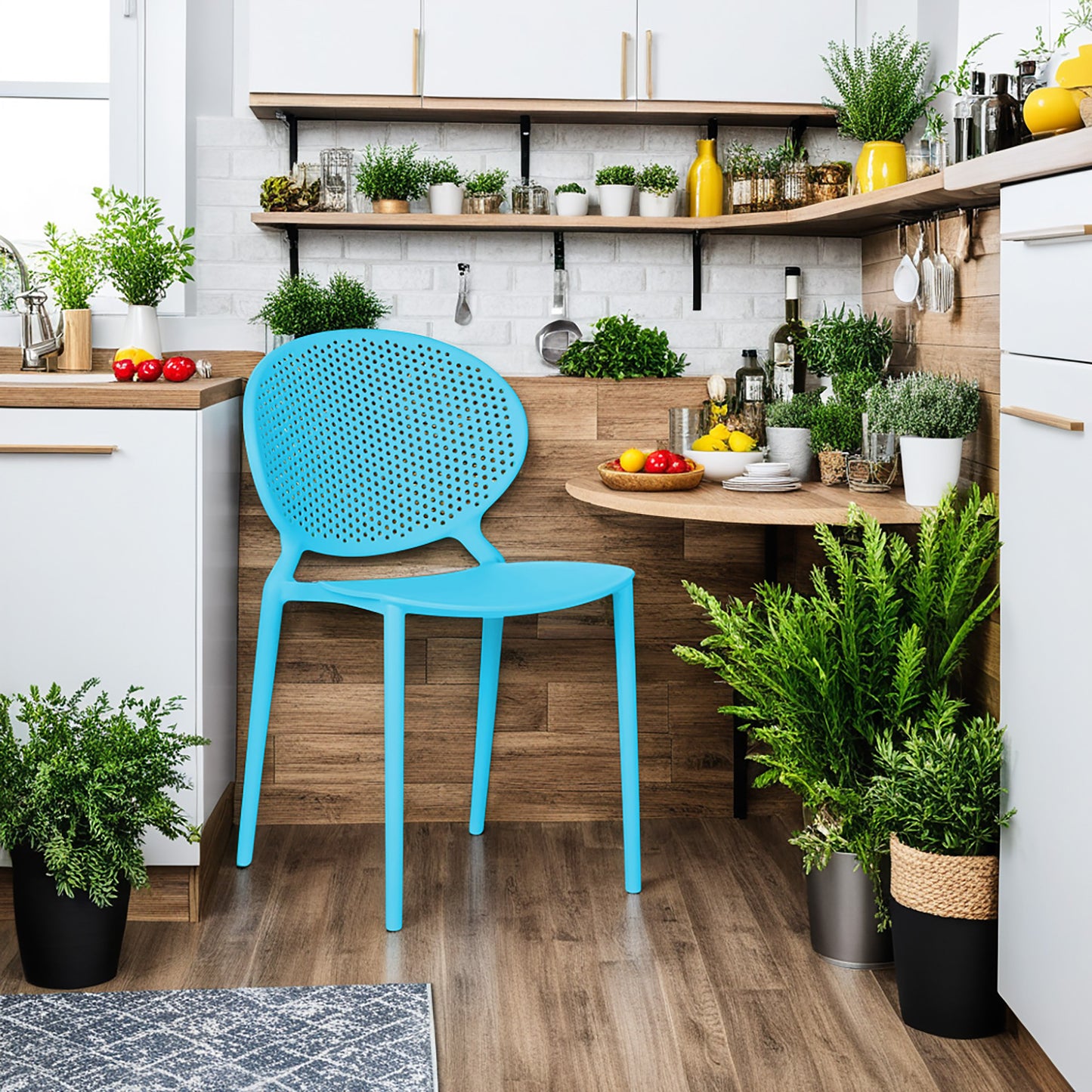 Gartenstuhl 4er Set Blau Kunststoff Stapelstühle Balkonstuhl