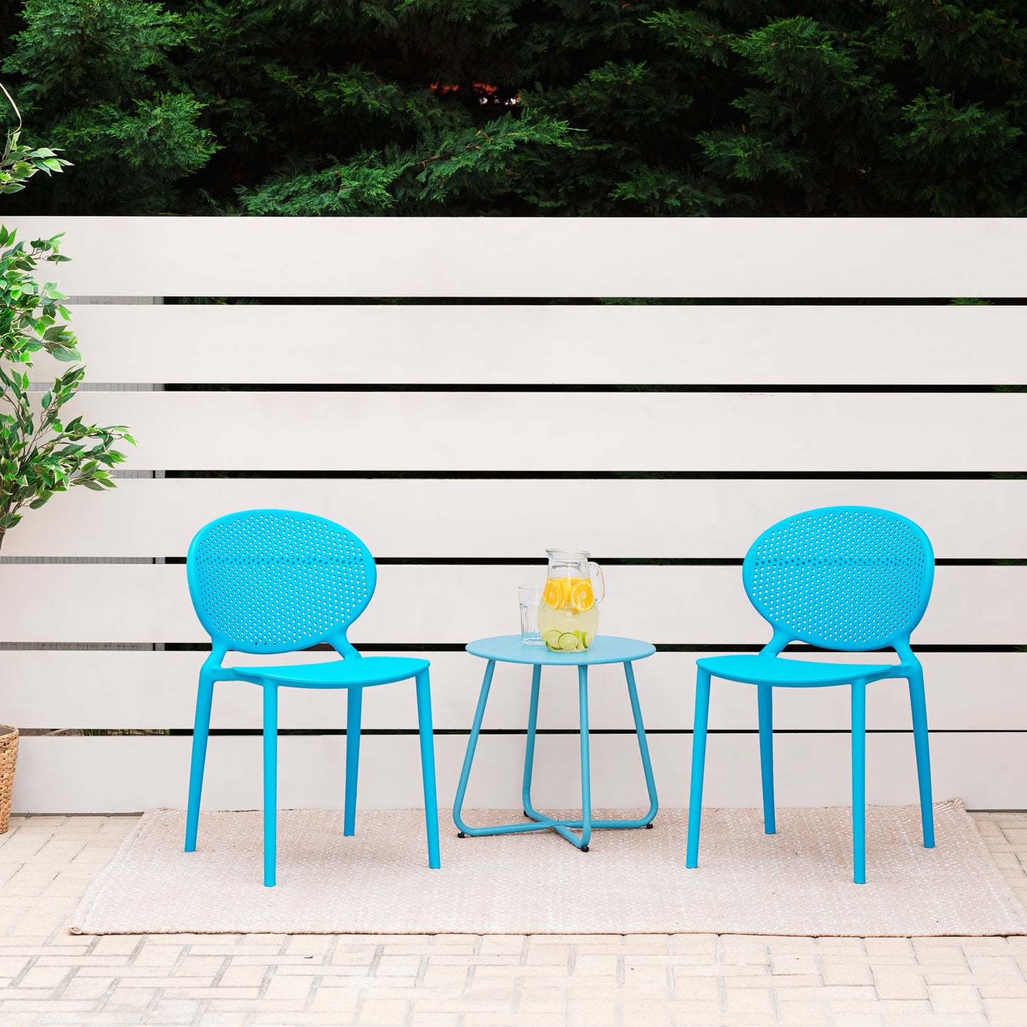 Gartenstuhl 4er Set Blau Kunststoff Stapelstühle Balkonstuhl