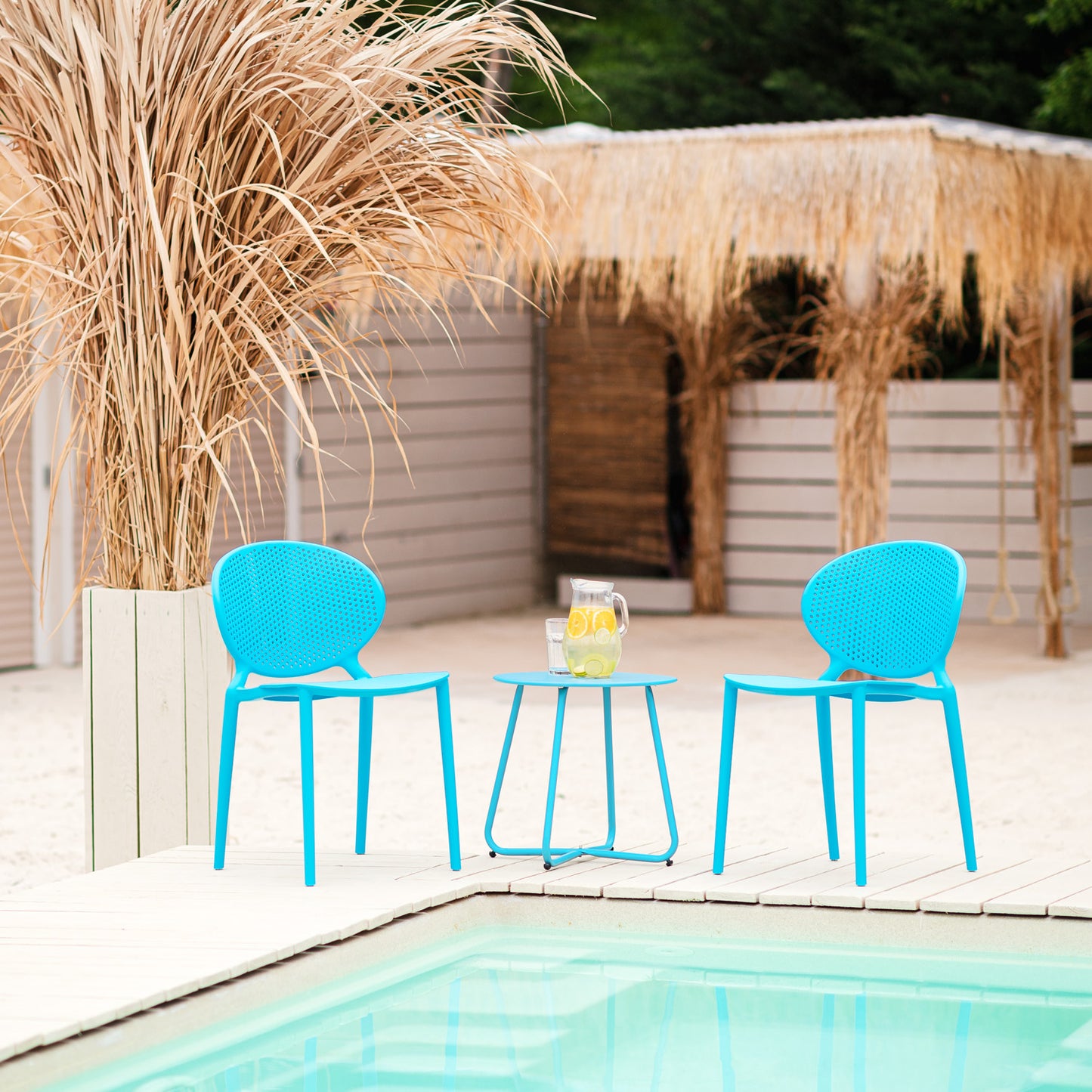 Gartenstuhl 4er Set Blau Kunststoff Stapelstühle Balkonstuhl