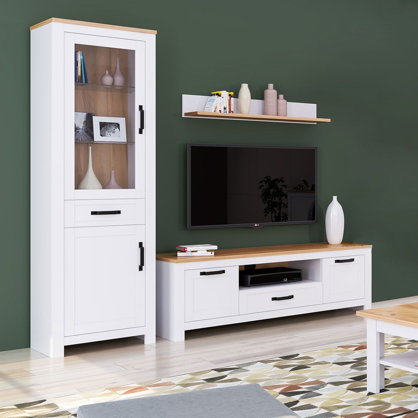 Vitrine Highboard Weiss Eiche