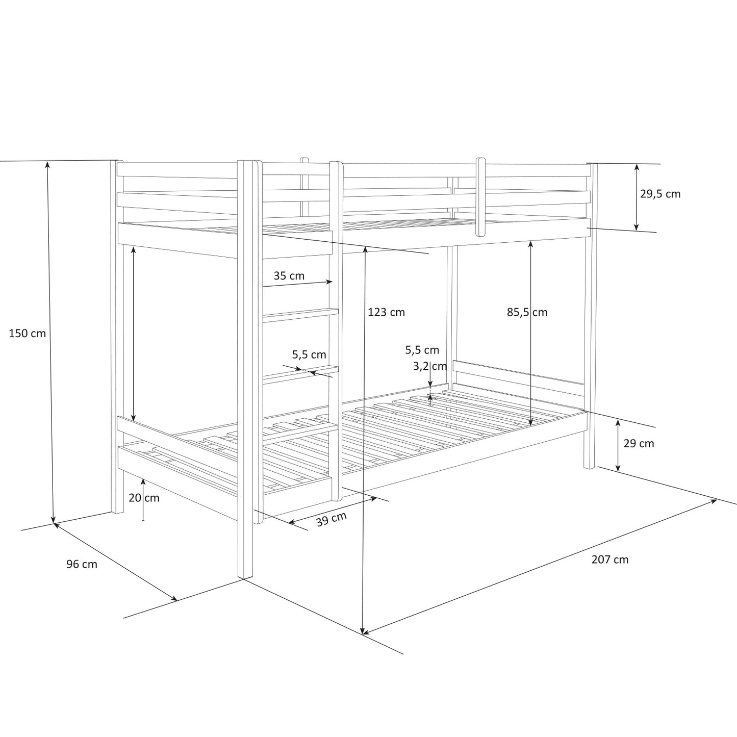 Etagenbett mit Matratzen Doppelstockbett 90x200 cm Hochbett Stockbett Kinderbett