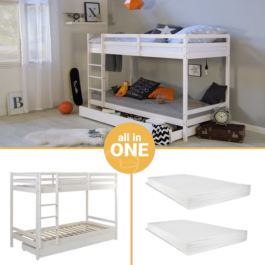 Etagenbett mit Matratzen und Bettkasten 90x200 cm Hochbett Kinderbett