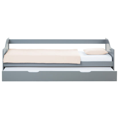 Holzbett 90x200 cm Grau | ausziehbar zum Doppelbett | Koje |mit Lattenrost | Duo-Bett kombinierbar Verwandlungsbett Multifunktionsbett