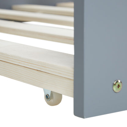 Holzbett 90x200 cm Grau | ausziehbar zum Doppelbett | Koje |mit Lattenrost | Duo-Bett kombinierbar Verwandlungsbett Multifunktionsbett