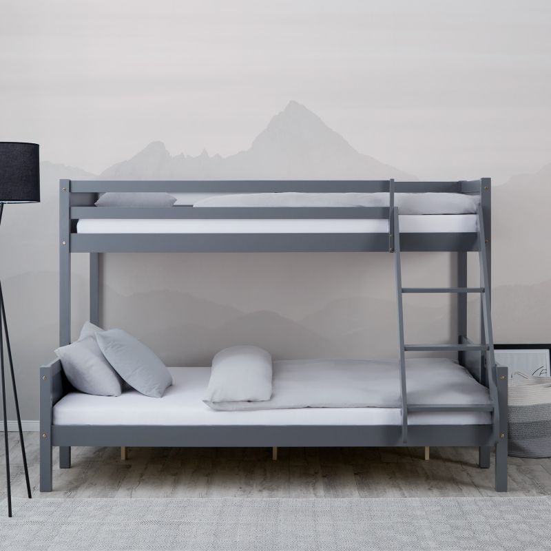 Etagenbett 2 Liegeflächen 90x200 cm und 140x200 cm Grau | mit Lattenrost - Palo24