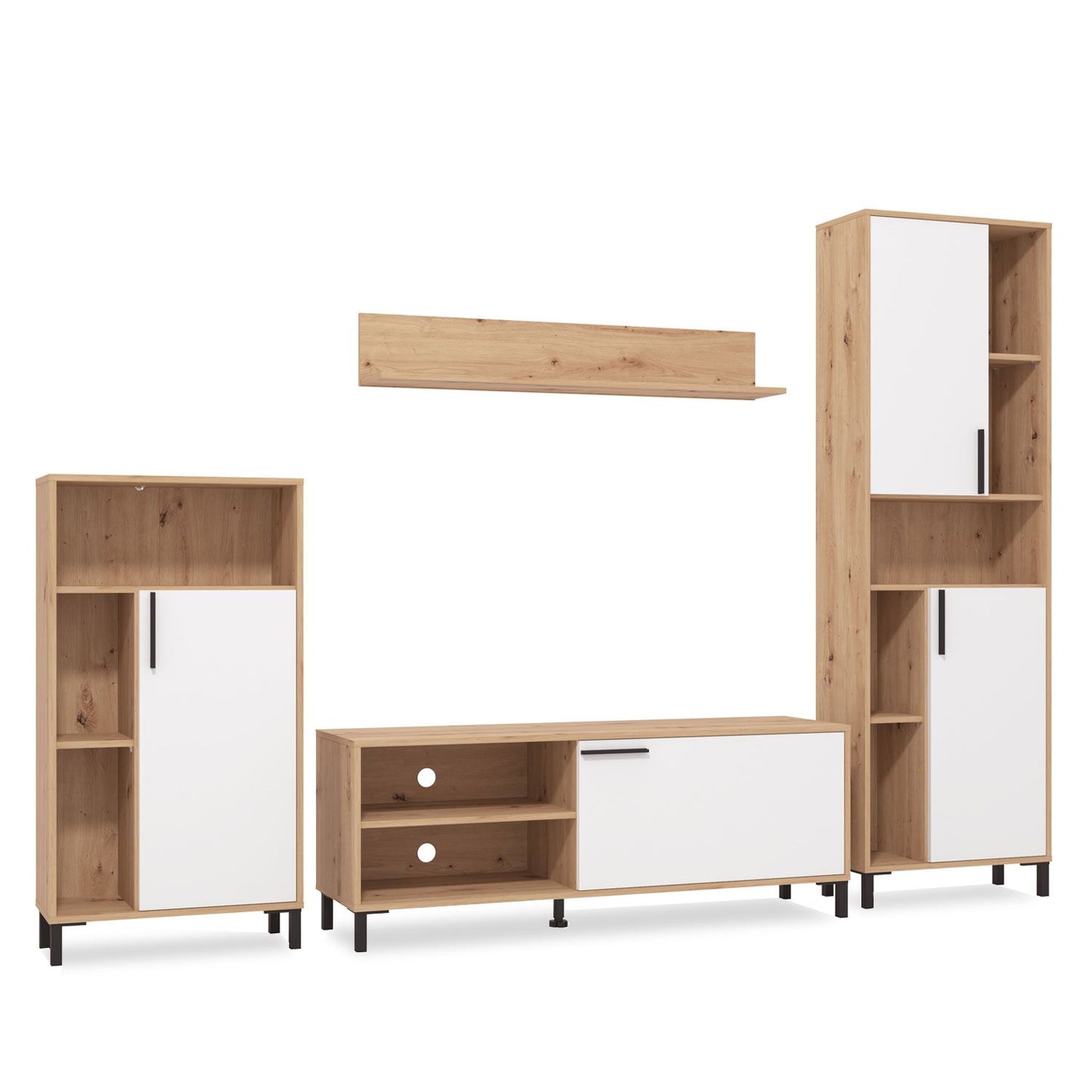 Wohnwand Holz Eiche Weiss Anbauwand 4 tlg. Modern Entertainment Center