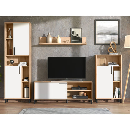 Wohnwand Holz Eiche Weiss Anbauwand 4 tlg. Modern Entertainment Center