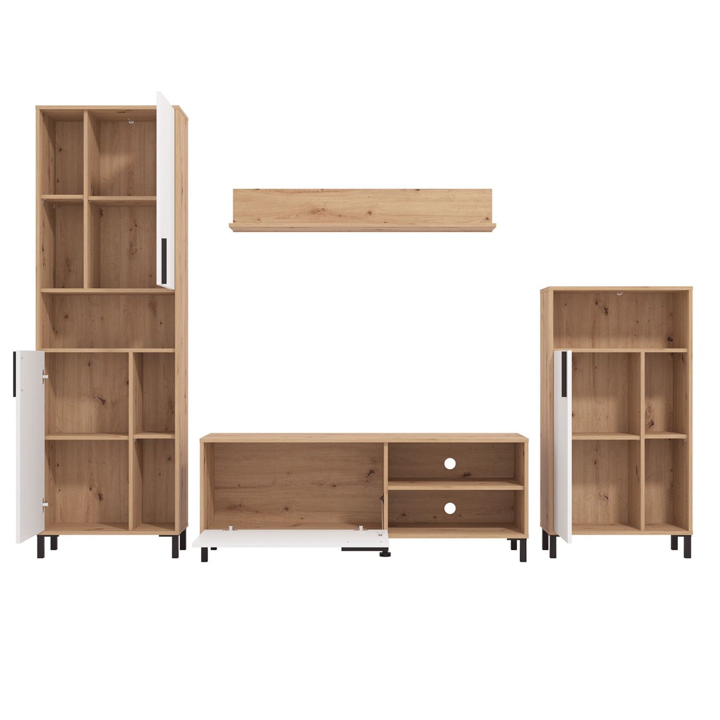 Wohnwand Holz Eiche Weiss Anbauwand 4 tlg. Modern Entertainment Center