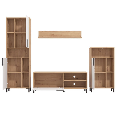 Wohnwand Holz Eiche Weiss Anbauwand 4 tlg. Modern Entertainment Center