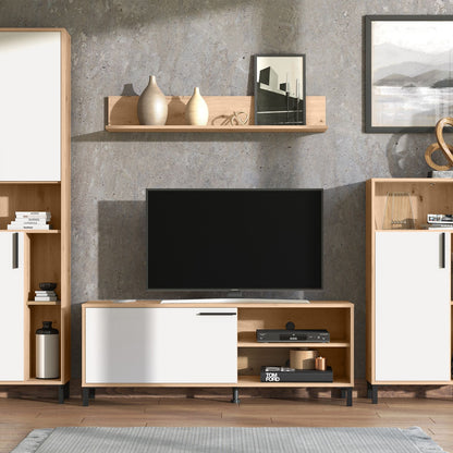 Wohnwand Holz Eiche Weiss Anbauwand 4 tlg. Modern Entertainment Center