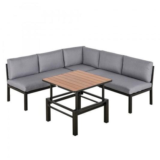 4-tlg. Gartengarnitur Set Sitzgruppe Couchtisch Sofa mit Kissen Aluminium Grau