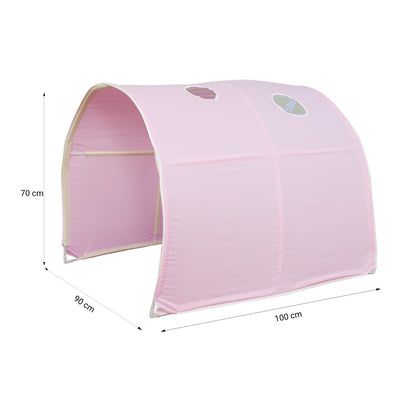 Hochbett Kinder 90x200 cm Weiss mit Vorhang in Rosa | Tunnel | Turm | Rutsche | mit Lattenrost
