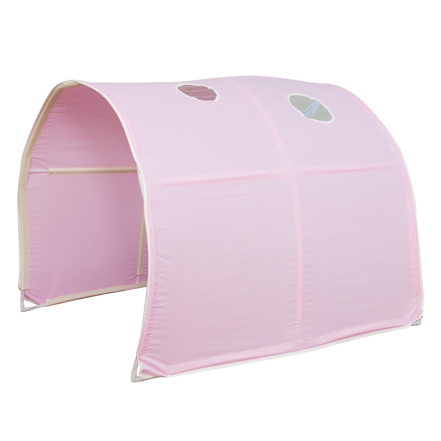 Hochbett Kinder 90x200 cm Weiss mit Vorhang in Rosa | Tunnel | Turm | Rutsche | mit Lattenrost