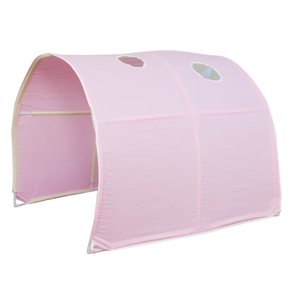 Hochbett Kinder 90x200 cm Weiss mit Vorhang in Rosa | Rutsche | Tunnel | mit Lattenrost | mit Matratze