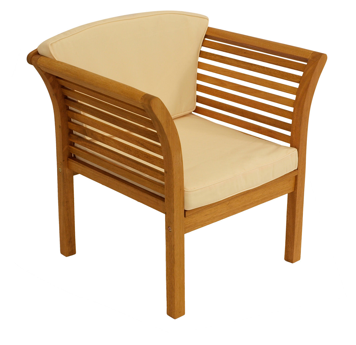 Gruppo di sedute lounge set MALAGA 4 pezzi Oliato di eucalipto, con rivestimento color crema, certificato FSC®