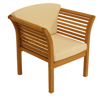 Gruppo di sedute lounge set MALAGA 4 pezzi Oliato di eucalipto, con rivestimento color crema, certificato FSC®