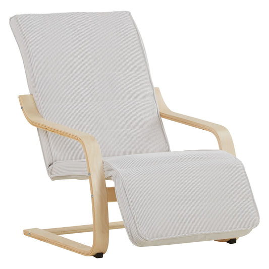 Relaxsessel Cord Grau | mit Fußstütze | Holz Natur | Schwingsessel Schaukelstuhl