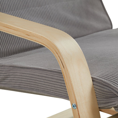 Relaxsessel Cord Dunkelgrau | mit Fußstütze | Holz Natur | Schwingsessel Schaukelstuhl