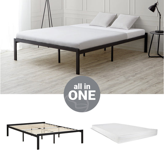 Metallbett 140x200 cm Schwarz Doppelbett Futonbett Bett Bettgestell Lattenrost Gästebett