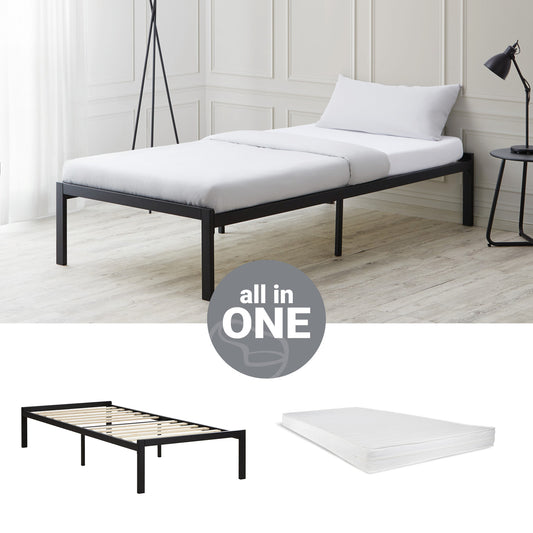 Metallbett 90x200 cm Schwarz Einzelbett Futonbett Bett Bettgestell Lattenrost