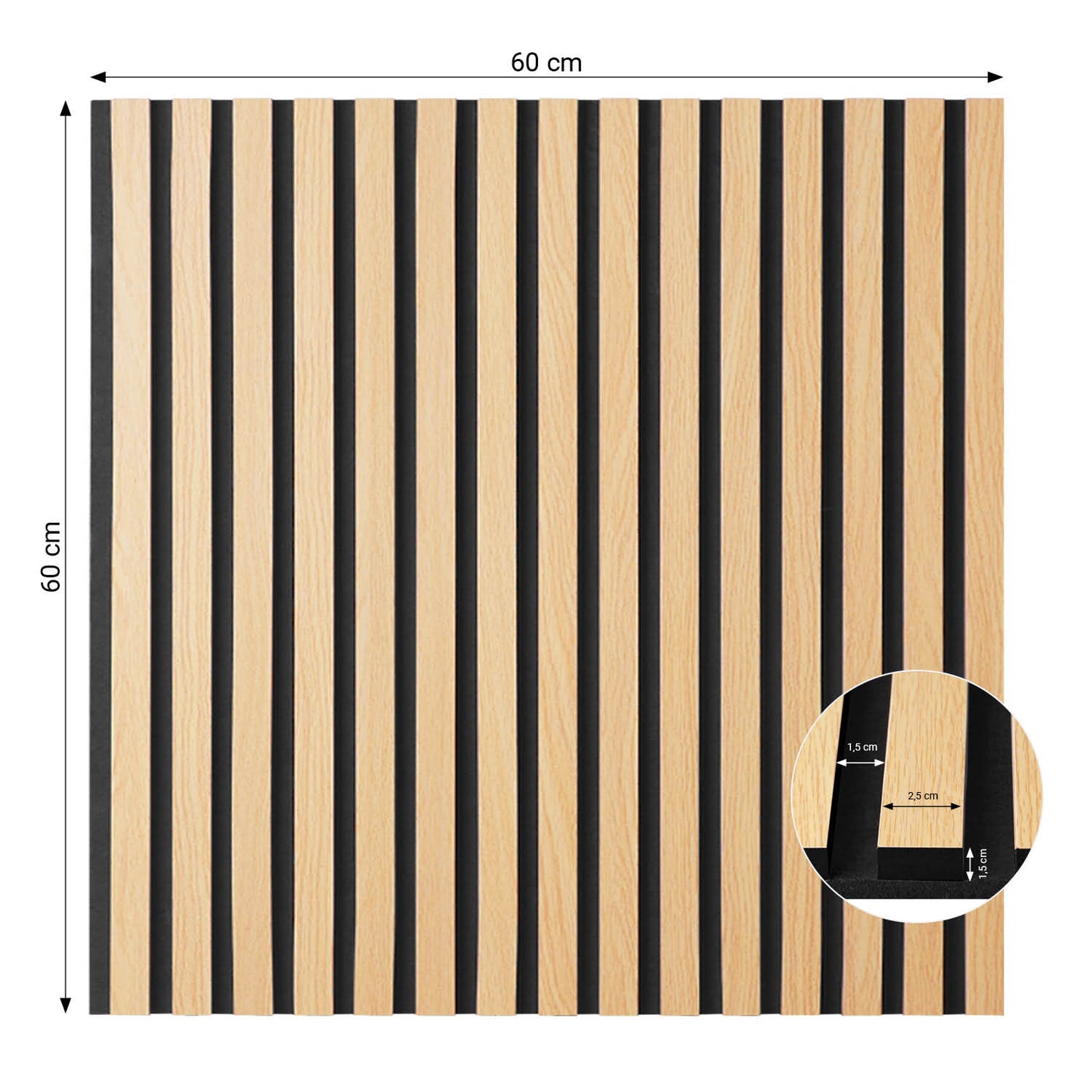 2er-Set Akustikpaneele Wandpaneele 60 x 60 cm Natur Eiche Holz 3D Leisten - Palo24