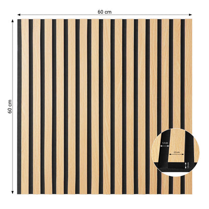 2er-Set Akustikpaneele Wandpaneele 60 x 60 cm Natur Eiche Holz 3D Leisten - Palo24