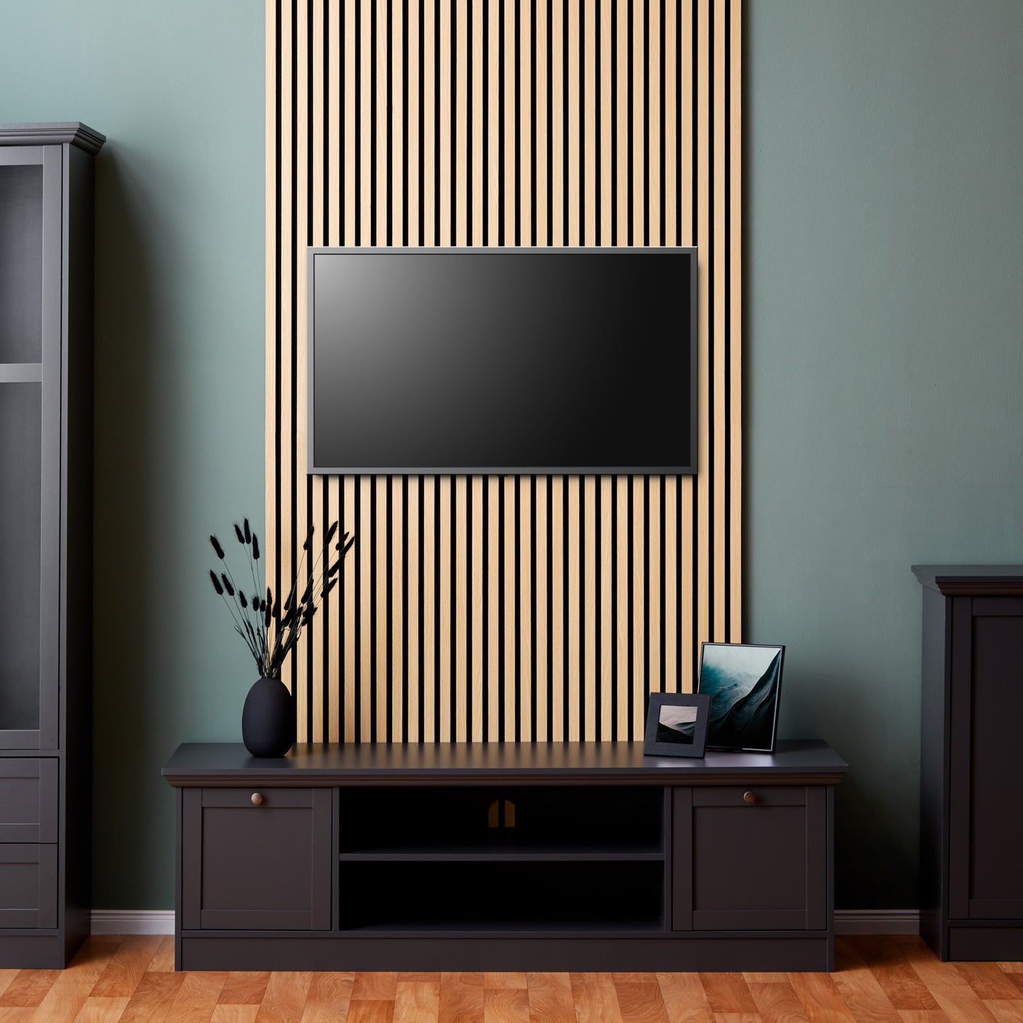 2er-Set Akustikpaneele Wandpaneele 60 x 60 cm Natur Eiche Holz 3D Leisten - Palo24