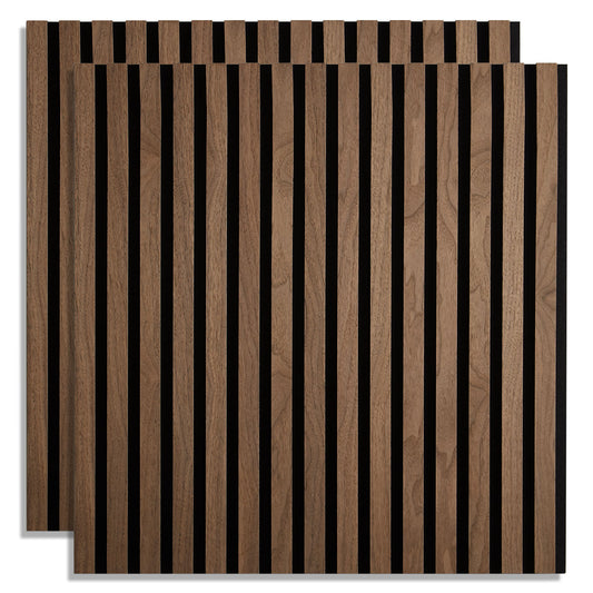 2er-Set |Akustikpaneele Wandpaneele 60 x 60 cm Braun Walnuss | Holz | 3D Leisten - Palo24
