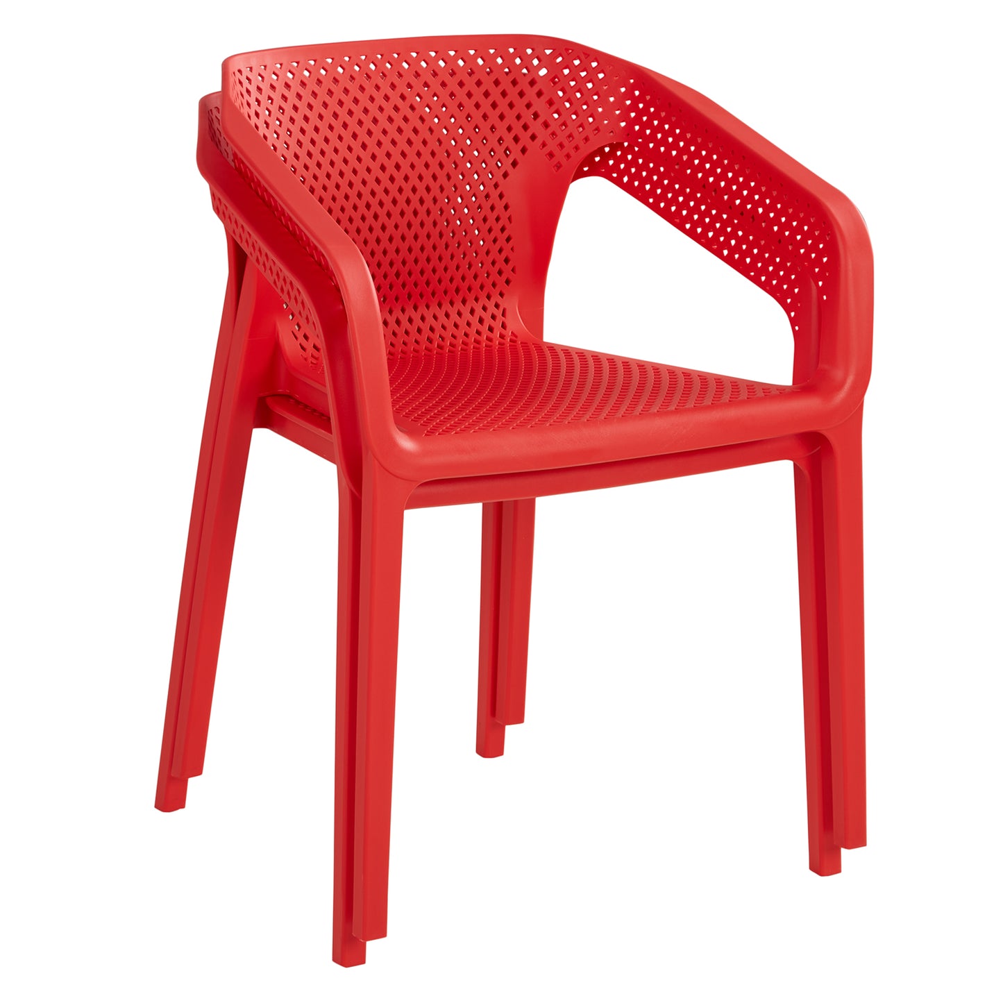 Gartenstuhl mit Armlehnen 2er Set Gartensessel Rot Kunststoff Stapelstühle