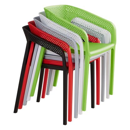 Gartenstuhl mit Armlehnen 2er Set Gartensessel Rot Kunststoff Stapelstühle