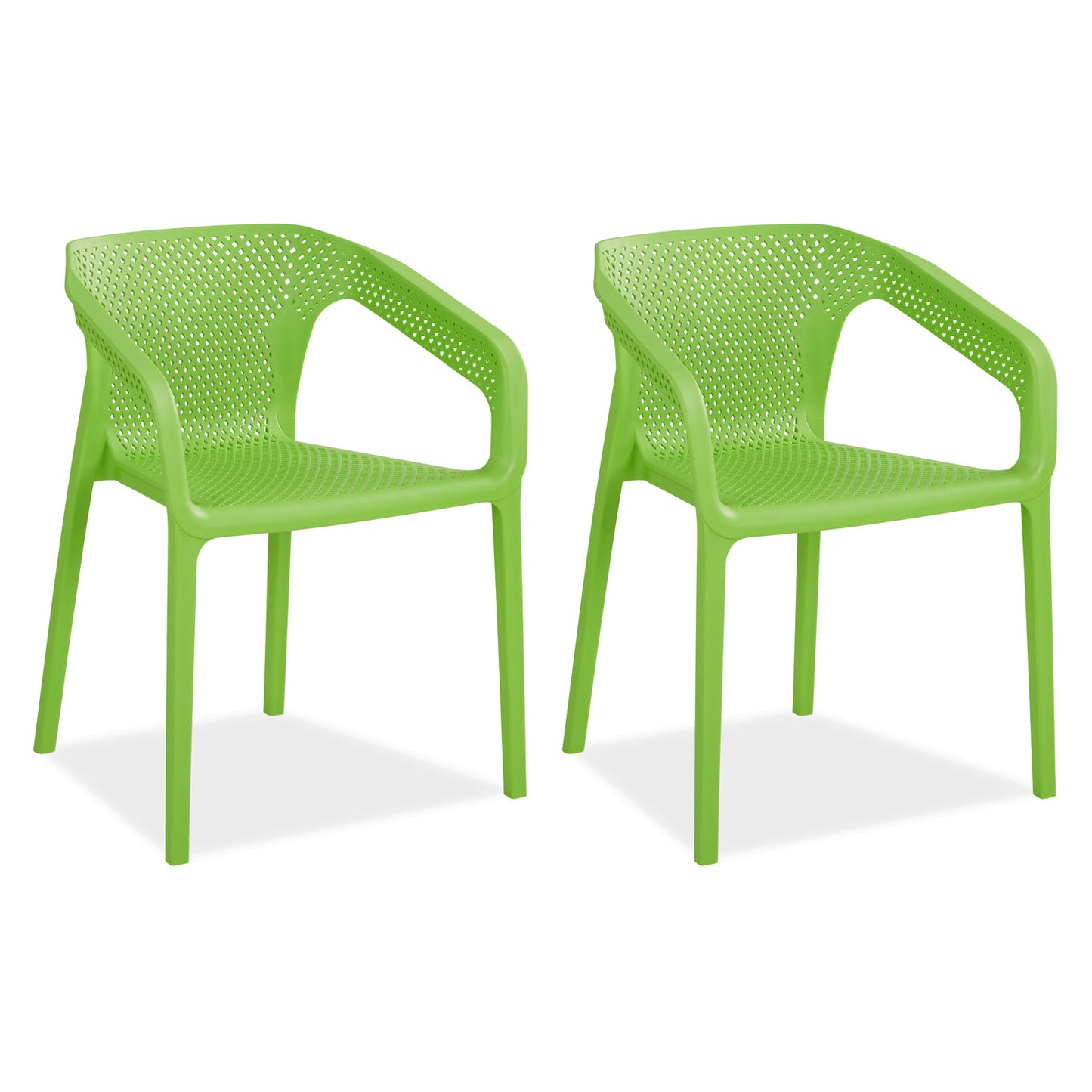 Gartenstuhl mit Armlehnen 2er Set Gartensessel Grün Kunststoff Stapelstühle