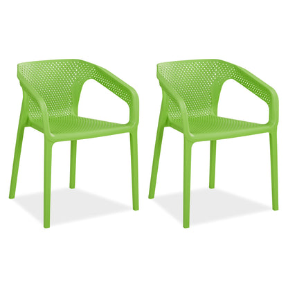 Gartenstuhl mit Armlehnen 2er Set Gartensessel Grün Kunststoff Stapelstühle