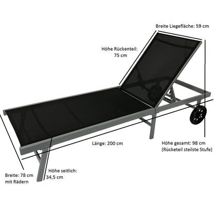 Lettino OSTIA, alluminio argento + tessuto tessile nero