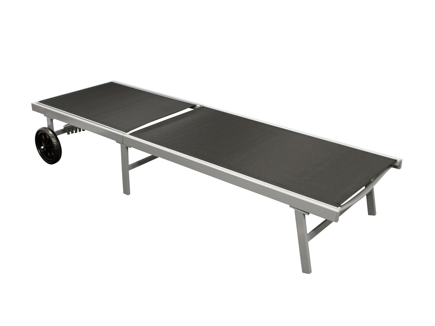 Lettino OSTIA, alluminio argento + tessuto tessile nero