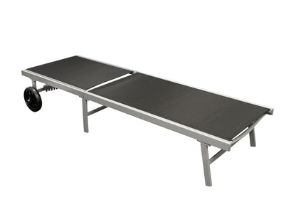 Lettino OSTIA, alluminio argento + tessuto tessile nero