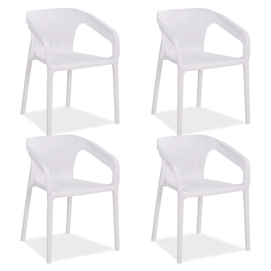 Gartenstuhl mit Armlehnen 4er Set Gartensessel Weiss Kunststoff Stapelstühle