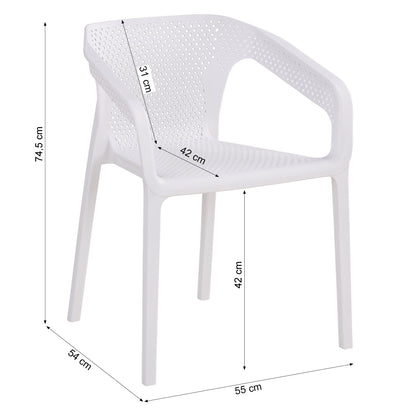 Gartenstuhl mit Armlehnen 6er Set Gartensessel Weiss Kunststoff Stapelstühle