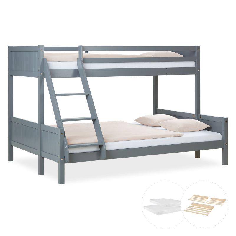 Etagenbett mit 2 Matratzen 90x200 und 140x200 Grau - Palo24