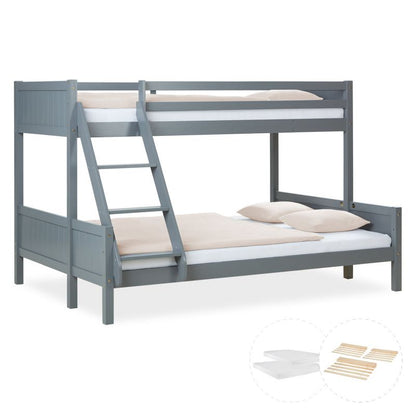 Etagenbett mit 2 Matratzen 90x200 und 140x200 Grau - Palo24