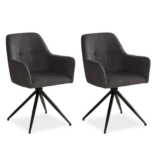 Polsterstuhl Cord Grau | 2er Set | drehbar | mit Armlehnen | Küche Esszimmer Büro