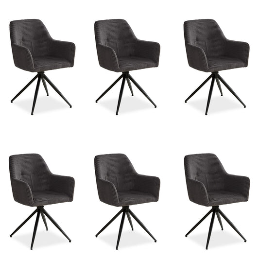 Polsterstuhl Cord Grau | 6er Set | drehbar | mit Armlehnen | Küche Esszimmer Büro