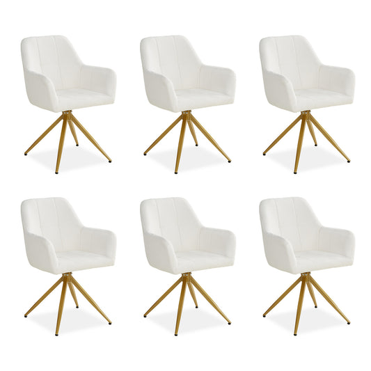 Polsterstuhl Bouclé Beige | 6er Set | drehbar | mit Armlehnen | Küche Esszimmer Büro