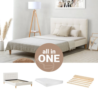 Polsterbett 140x200 cm Beige Bouclé | mit Lattenrost | mit Matratze | Doppelbett