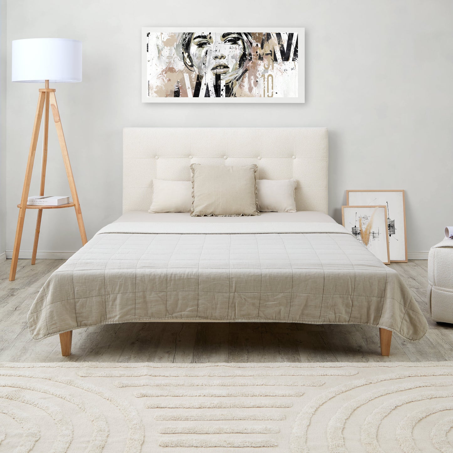 Polsterbett 140x200 cm Beige Bouclé | mit Lattenrost | mit Matratze | Doppelbett