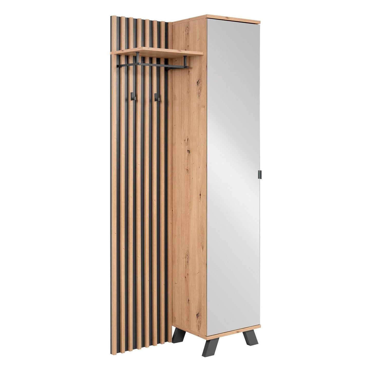 Garderobe Kleiderständer mit Spiegel Garderobenschrank Holz Eiche - Palo24