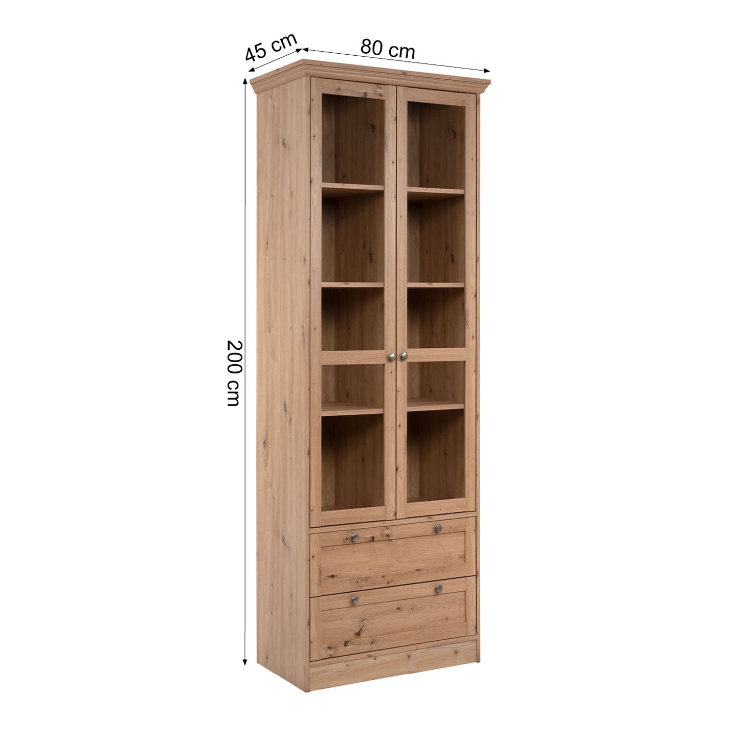 Vitrine Highboard Holz Eiche Glas Vitrinenschrank