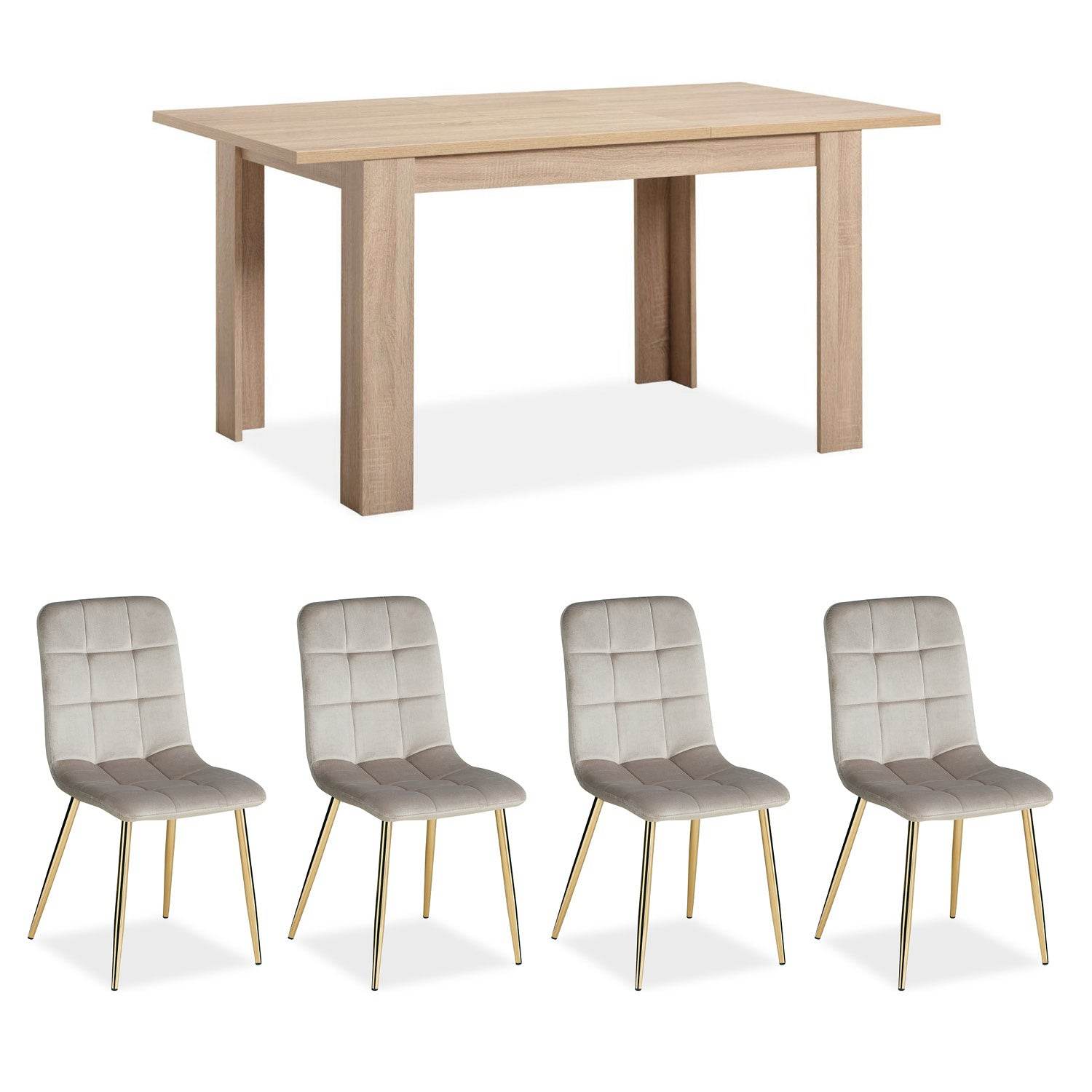 Esstisch mit 4 Stühlen Set 120x80 cm Samt Natur Creme - Palo24
