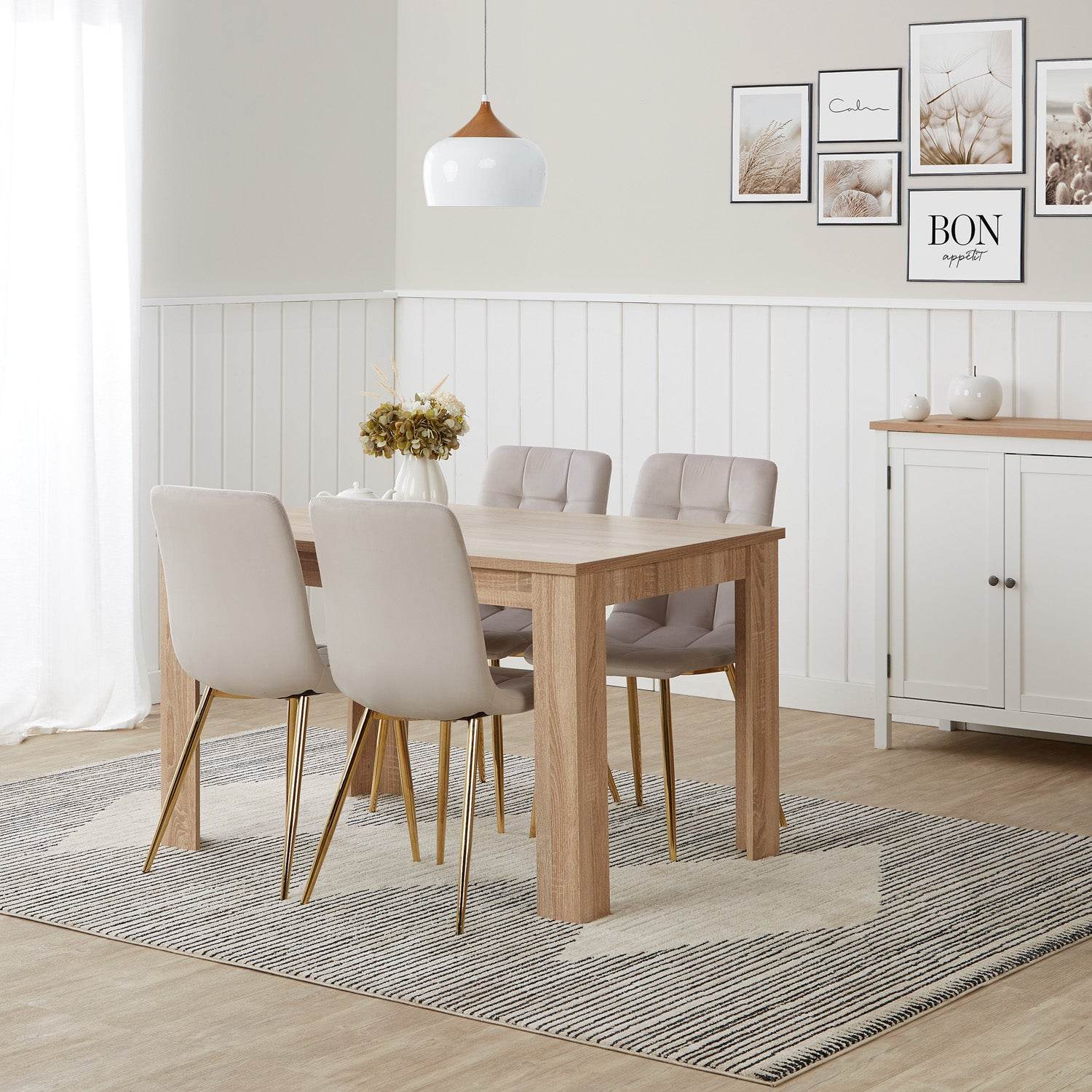 Esstisch mit 4 Stühlen Set 120x80 cm Samt Natur Creme - Palo24