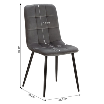 Essgruppe | 2er-Set Polsterstühle Grau Samt ohne Armlehne | Esstisch Weiss 90 x 60 cm