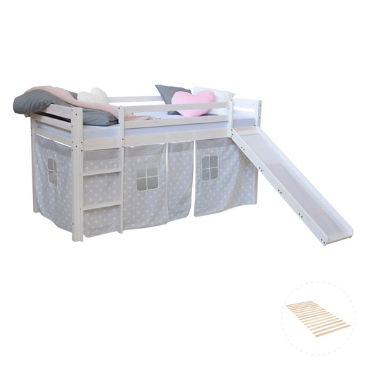 Hochbett mit Lattenrost 90x200 Rutsche Stockbett Weiss Kinderbett